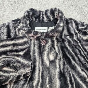 Alfred Dunner Black White Chinchilla Faux Fur Coat Womens Size 16 Jacket Blazer